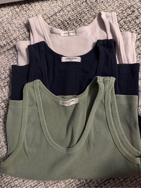 perfectwhitetee Rib Tank Top bundle- Olive, Navy, Light pink